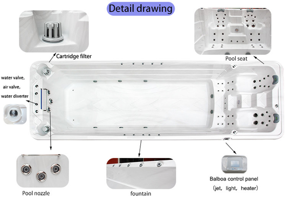 Acrylic Spa Tub Hydropool Swimspa Hot Massage Tube dengan Jet Aliran Tinggi untuk Relaksasi Spa Rumah di Luar Ruangan