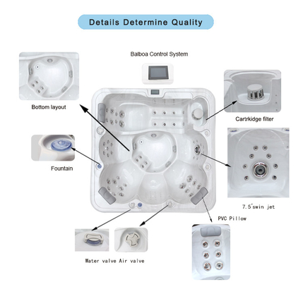 SAA Disetujui 4 Orang Hot Tub Balboa Control System Dengan Pompa Pijat Akrilik